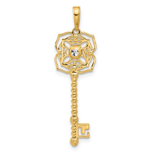 14k and White Rhodium D/C Floral Key Pendant