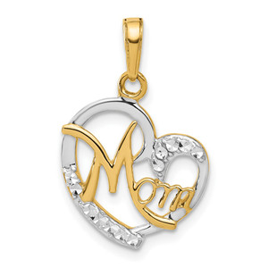 14k and White Rhodium D/C Heart Mom Pendant - C4-FEA9E202-4648