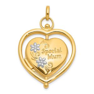 14K and White Rhodium Floral SPECIAL MUM and Tree in Spinning Frame Reversible 15mm Heart Locket