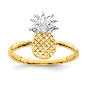 14K and White Rhodium Polished Pineapple Ring