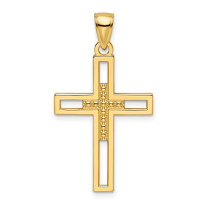 14k Beaded & Polished Double Cross Pendant - K9-A728C4B8-9473