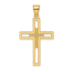 14k Beaded & Polished Double Cross Pendant - K9-A75AE2FE-1965