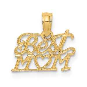 14K BEST MOM with Heart Charm
