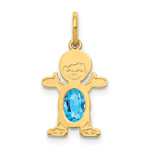 14K Boy 6x4 Oval Genuine Blue Topaz-December