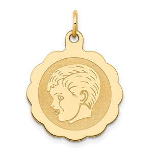 14k Boy Head on .013 Gauge Engravable Scalloped Disc Charm - XM-7D63C781-5795