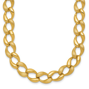 14k Brushed and Polished 9mm Fancy Curb Link 17 inch Necklace