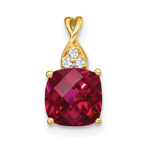 14k Checkerboard Created Ruby and Diamond Pendant
