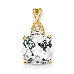 14k Checkerboard White Topaz and Diamond Pendant