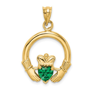 14k Claddagh with Synthetic Green Stone Pendant