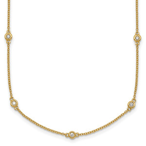 14k Complete 1/4 carat Bezel-set Diamond and Cable Chain 15-Station 18 inch Necklace