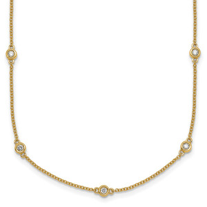 14k Complete 3/8 carat Bezel-set Diamond and Cable Chain 17-Station 20 inch Necklace