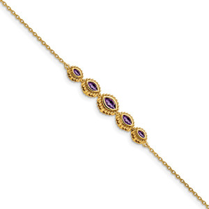 14k Complete 5-Stone Bezel-set Marquise Amethyst and Chain 7 inch Bracelet