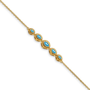 14k Complete 5-Stone Bezel-set Marquise Swiss Blue Topaz and Chain 7 inch Bracelet