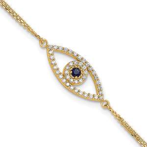 14k Complete A Diamond and Sapphire Evil Eye 2-Strand 7 inch Bracelet with 1 inch Extender
