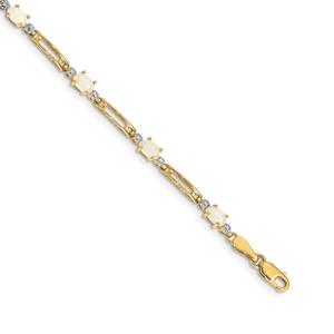 14k Complete Diamond and Oval Opal Fancy Link 7 inch Bracelet