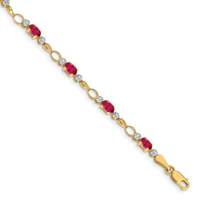 14k Complete Diamond and Oval Ruby Open Link 7 inch Bracelet