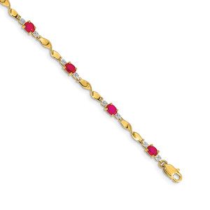 14k Complete Diamond and Oval Ruby Twisted Link 7 inch Bracelet