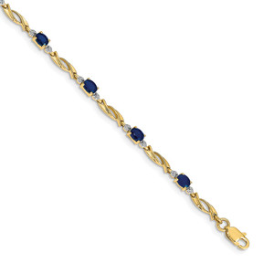 14k Complete Diamond and Oval Sapphire Fancy Link 7.25 inch Bracelet