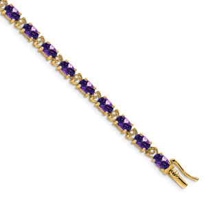 14k Complete Oval Amethyst and Diamond 7 inch Bracelet