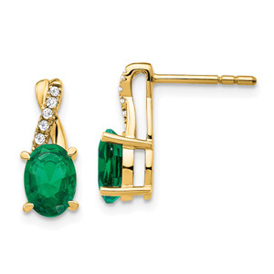 14K Created Emerald and Diamond Earrings