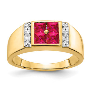 14k Created Ruby and Diamond Mens Ring - RM-C457D5A7-2181