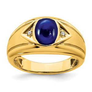 14k Created Sapphire and Diamond Mens Ring - RM-7B754C4B-9664