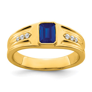 14k Created Sapphire and Diamond Mens Ring - RM-FE643002-5682