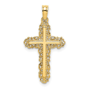 14K Cross w/ Filigree Lace Trim Charm