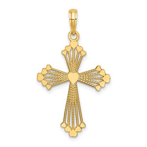 14K Cross w/ Heart Center Charm