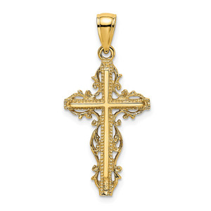 14K Cross w/ Lace Trim Charm - K8-425825DA-9879