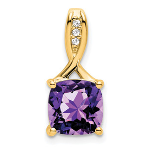 14k Cushion Amethyst and Diamond Pendant - PM-2CFD24EF-7915