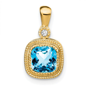 14k Cushion Blue Topaz and Diamond Pendant - PM-E3CE8244-1824