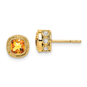 14k Cushion Citrine and Diamond Earrings