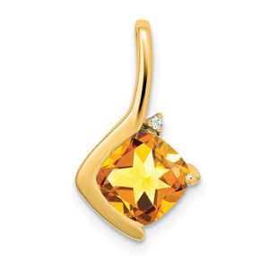 14k Cushion Citrine and Diamond Pendant - PM-7EC7BAD3-9784