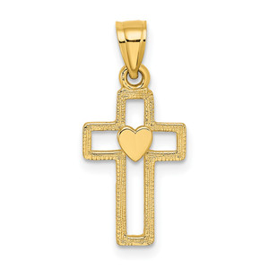 14K Cut-Out Cross w/ Heart Charm
