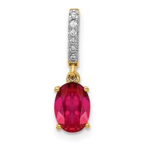 14k Diamond and .91 Oval Ruby Pendant