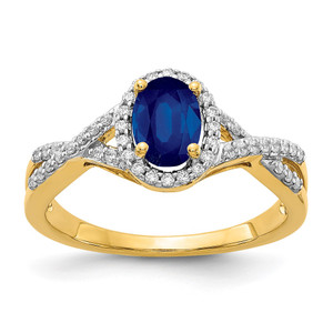 14k Diamond and Sapphire Oval Halo Ring