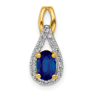 14k Diamond and Sapphire Teardrop Halo Pendant