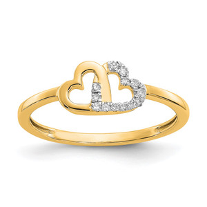 14k Diamond Double Heart Ring