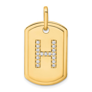 14K Diamond Initial H Dog Tag Charm