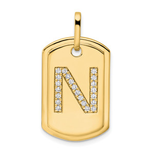 14K Diamond Initial N Dog Tag Charm