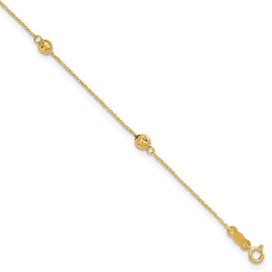 14k Diamond-cut Beads 5-Station 9 inch Anklet Plus 1 inch Bead Dangle Extender