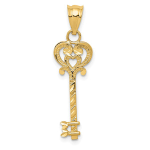 14k Diamond-cut Key Pendant