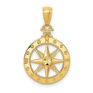 14k Diamond-cut Polished Compass Pendant - K6-3A5DF6A8-6747