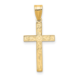 14k Etched Floral Cross Pendant - XR-3F7341DE-1162