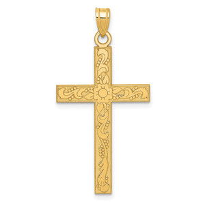 14k Etched Floral Cross Pendant - XR-E8EE8178-3560