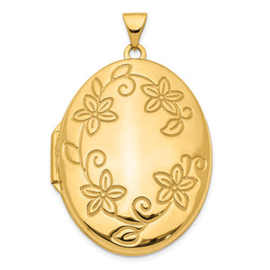 14K Floral Border 33mm Oval Locket