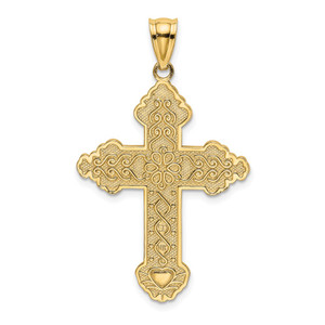 14K Flower Center Scroll Cross Charm