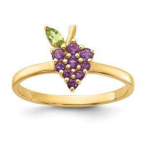 14K Gold Amethyst and Peridot Grape Ring