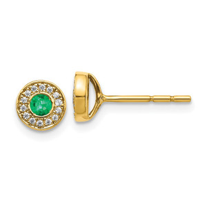 14k Gold Diamond and Emerald Halo Post Earrings - EM-910DE369-1280